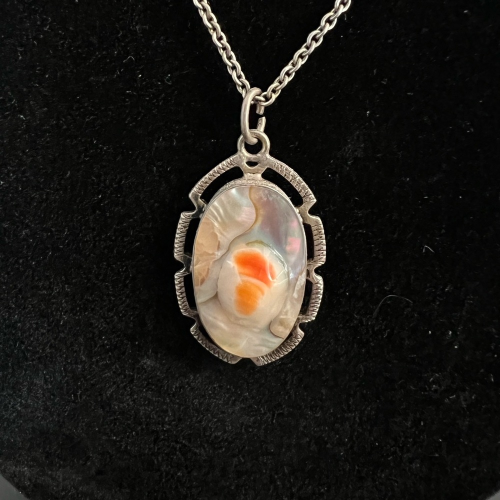 Antique sterling silver blister pearl necklace with original antique chain